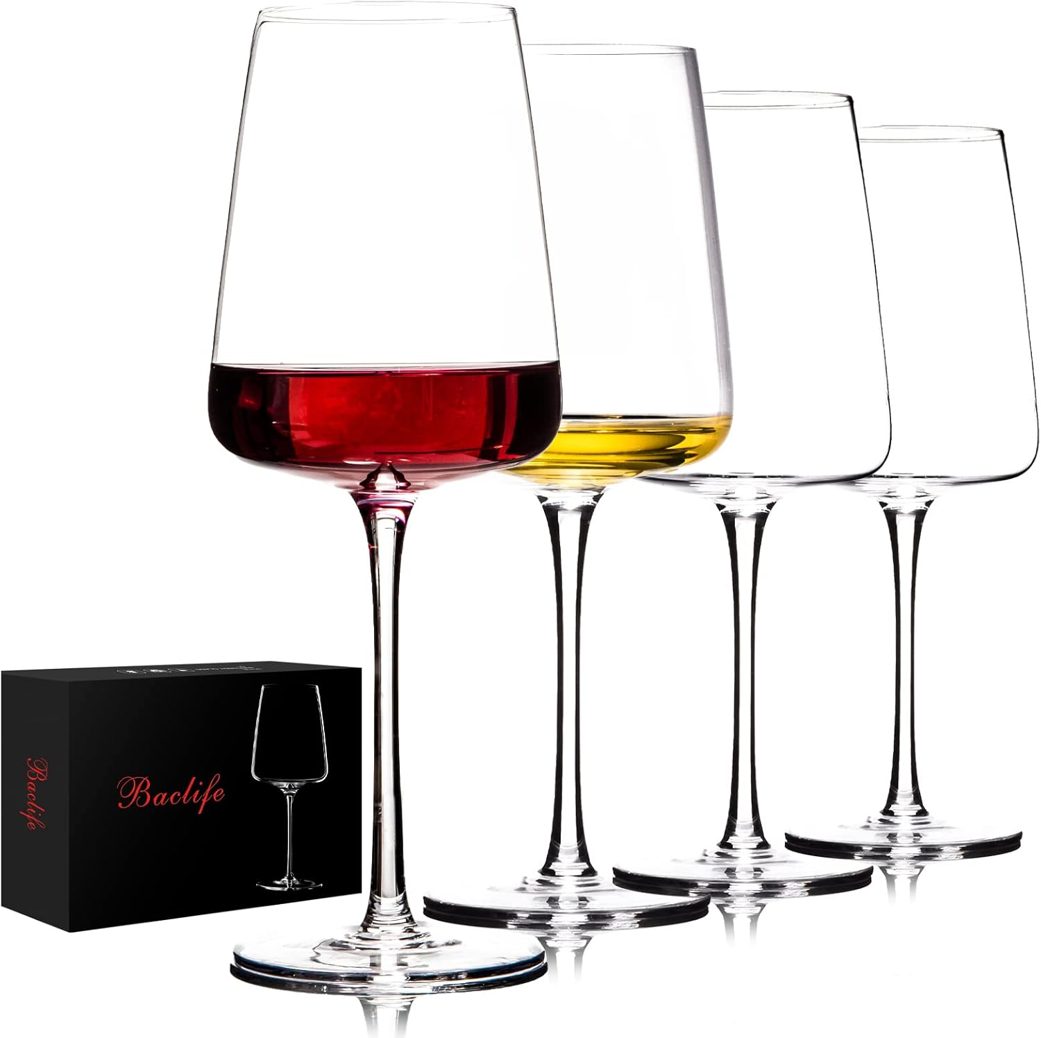 Hand Blown Red Wine Glasses Set of 4 – Premium Crystal Wine Glasses With Long St...