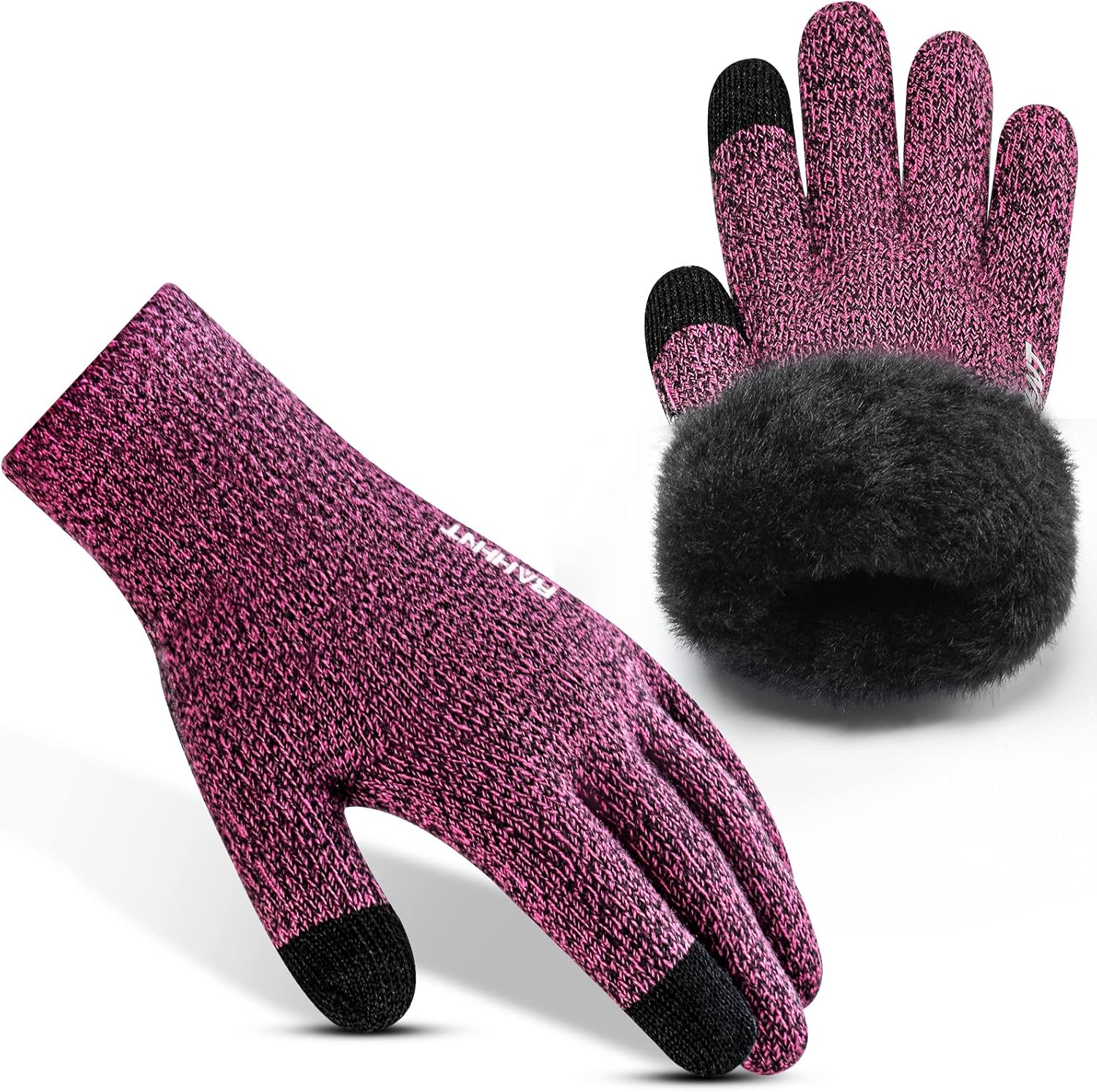 Rahhint Wool Winter Gloves Men Women Fleece lined Knit Gloves with Touchscreen F...