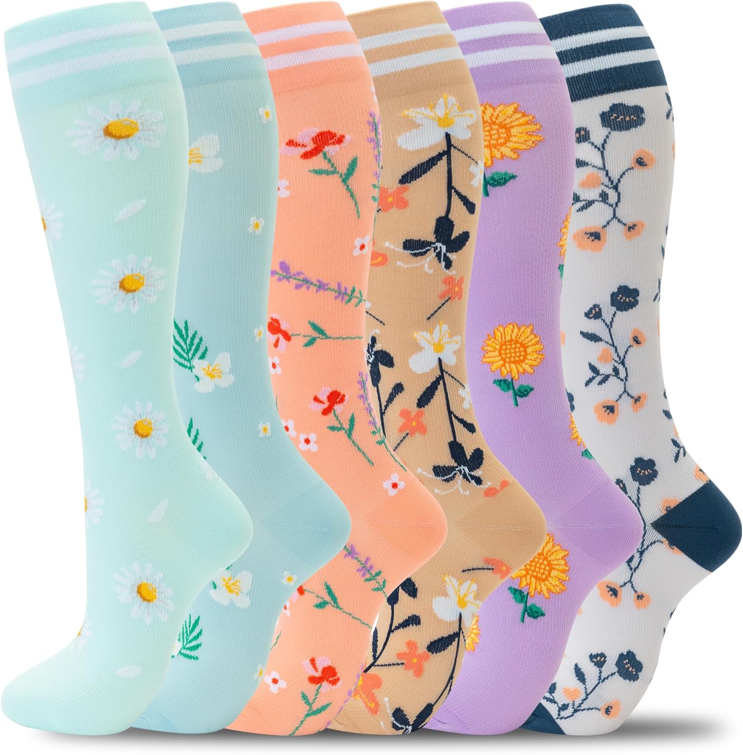 fenglaoda Compression Socks for Women Men Support Circulation 6 Pairs Socks For...
