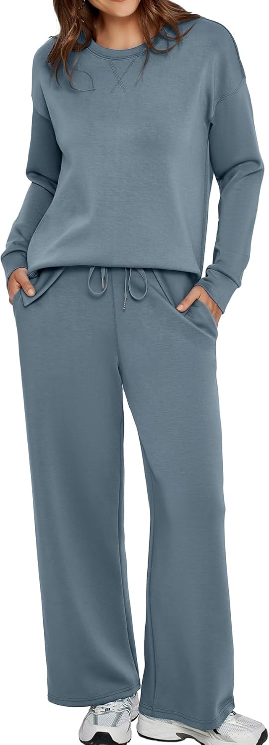 Glamaker Womens 2 Piece Lounge Set Fall Long Sleeve Pullover Tops Long Pants Cas...