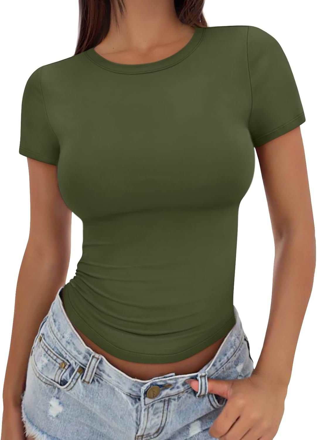 Trendy Queen Womens Basic Short Sleeve Slim Fit T Shirts Soft Crewneck Crop Y2k...