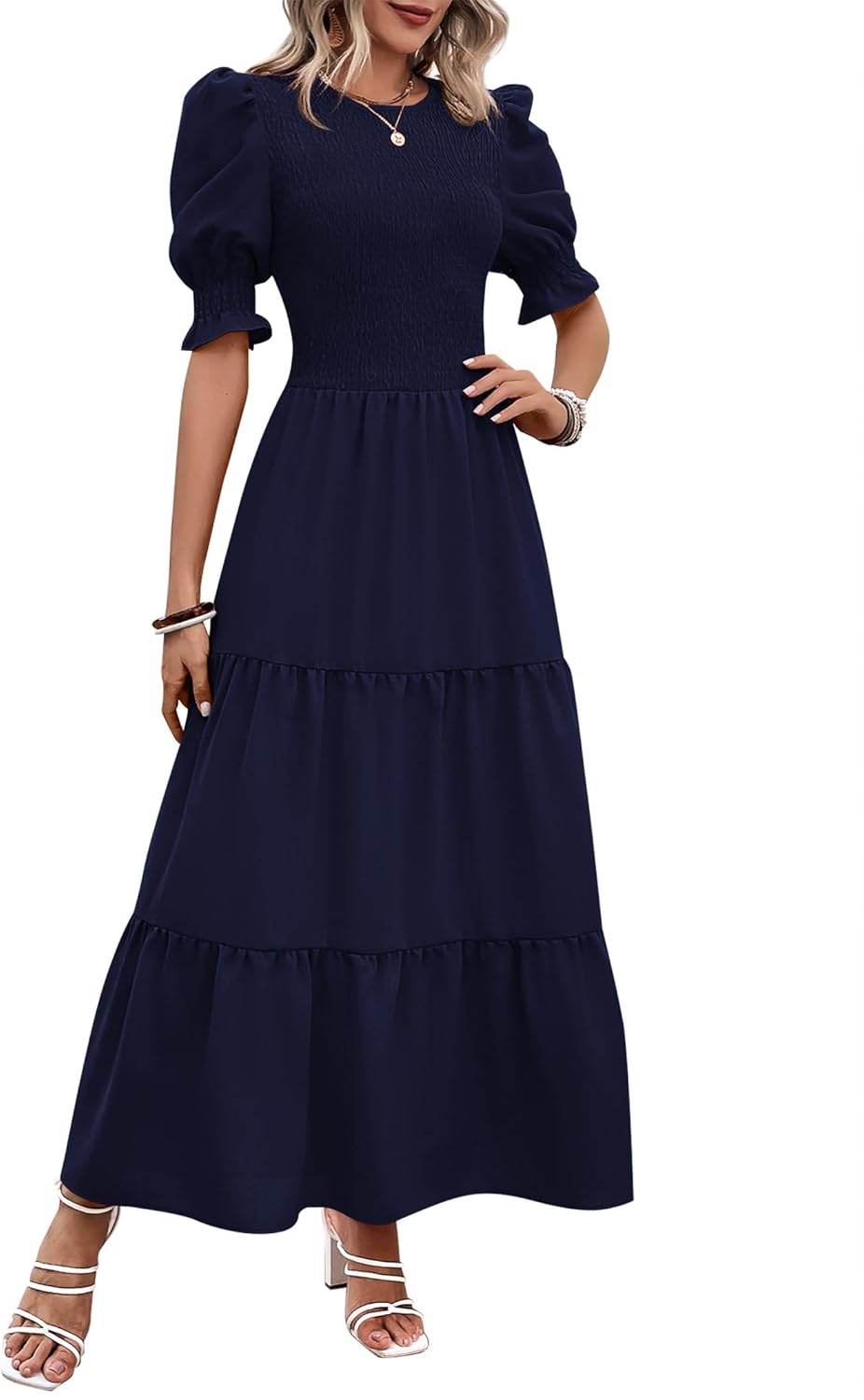 BTFBM Women Casual Summer Dresses 2024 Spring Crew Neck Ruffle Short Sleeve Flor...