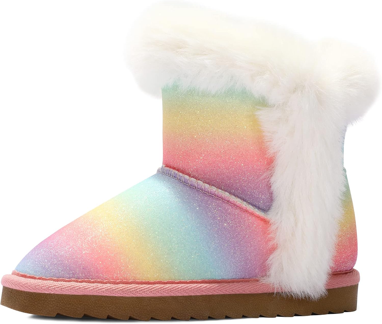 K KomForme Girls Snow Boots Warm Fur Lined Glitter Strap Winter Shoes Lightweigh...