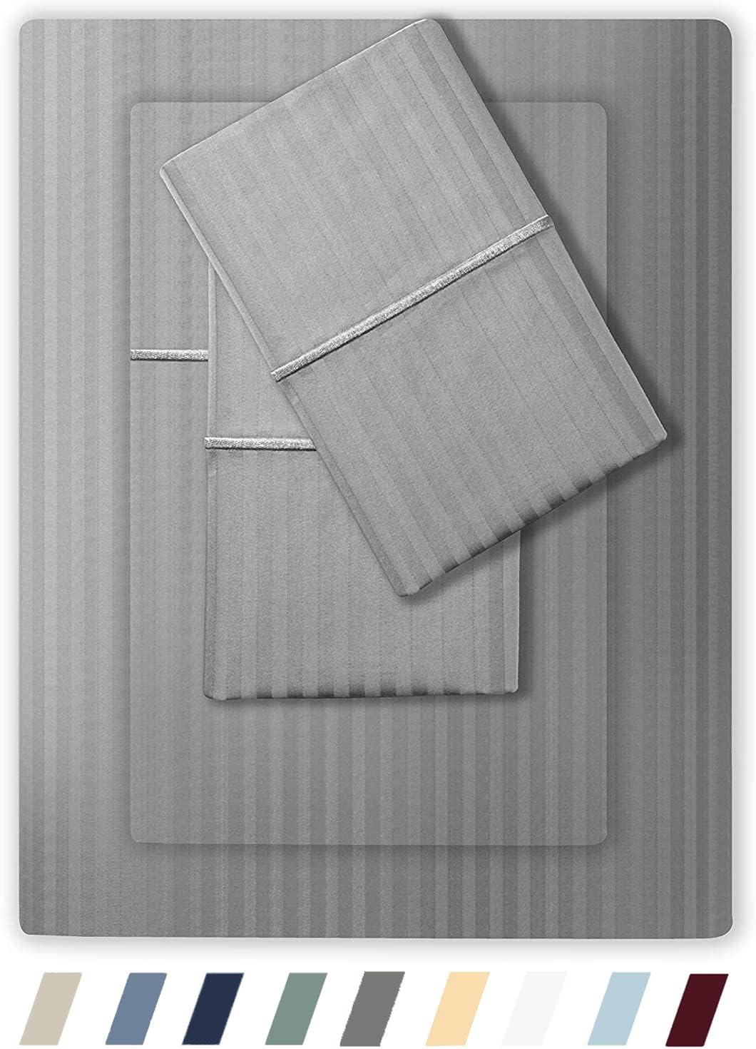 Feather & Stitch 500 TC King Size Damask Bed Sheet Set, 100% Soft Cotton Breatha...