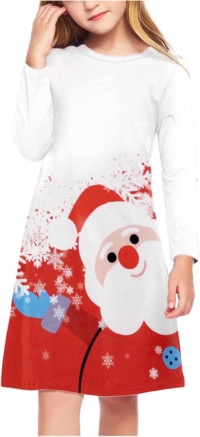Arshiner Girls Dress Kids Long Sleeve Solid Color Casual T-Shirt Dress Christmas...