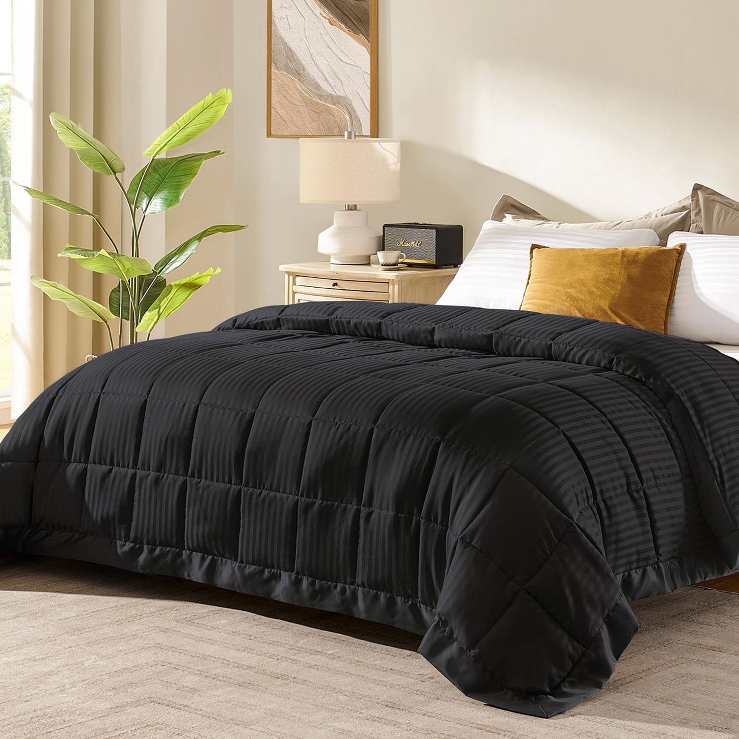 downluxe King Size Blanket with Satin Trim, Lightweight Down Alternative King Bl...