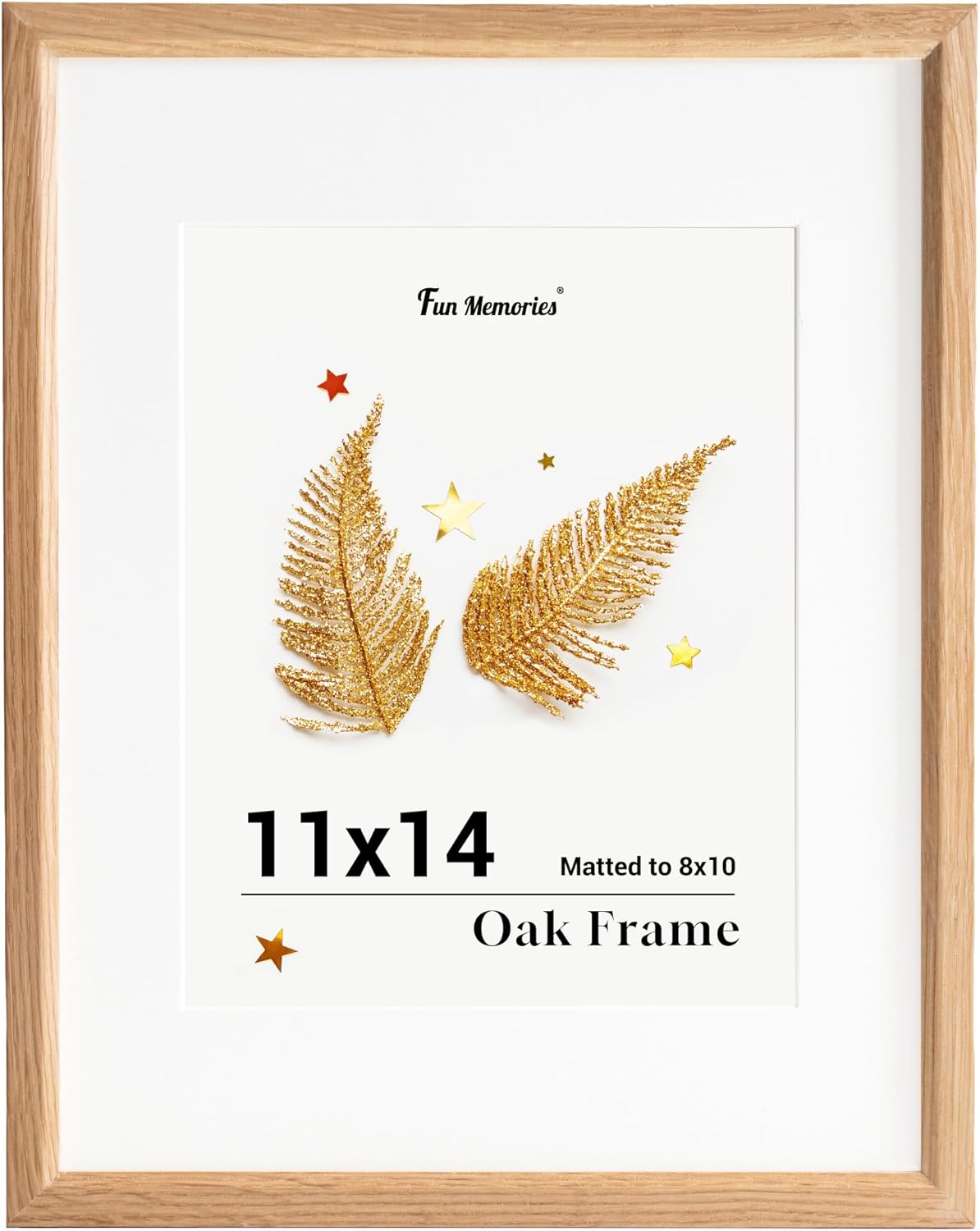 Fun Memories 11x14 Oak Picture Frame for Wall, 11x14 Frame with Matted to 8x10,...