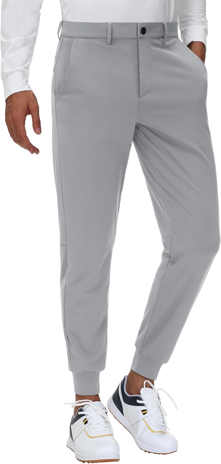 JWM Men's Stretch Golf Joggers Pants with Belt Loops - Slim Fit Tapered Casual B...
