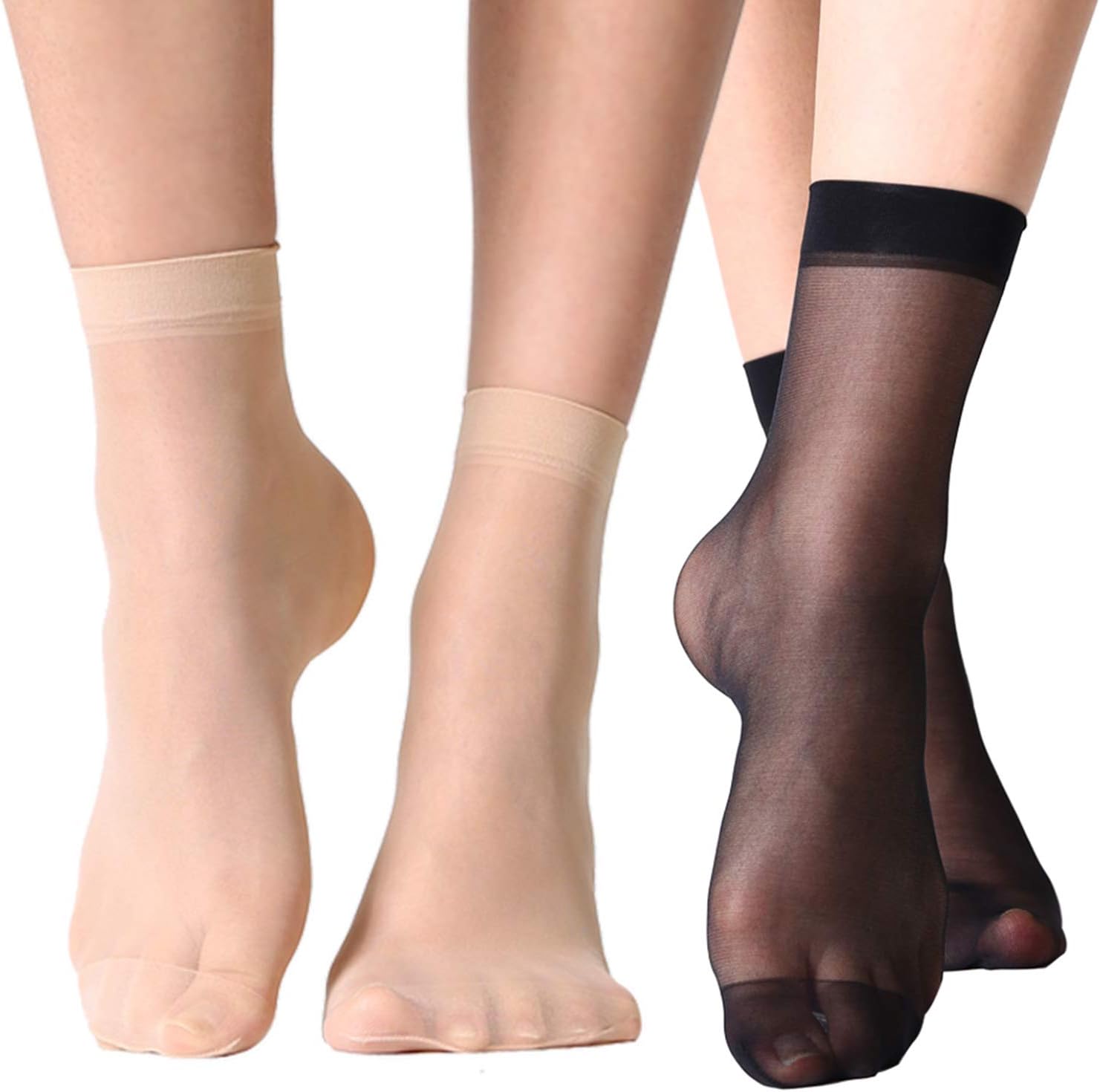 MANZI 12 Pairs Women's Ankle High Sheer Socks… One Size 6 Pairs Black,6 Pairs Nu...
