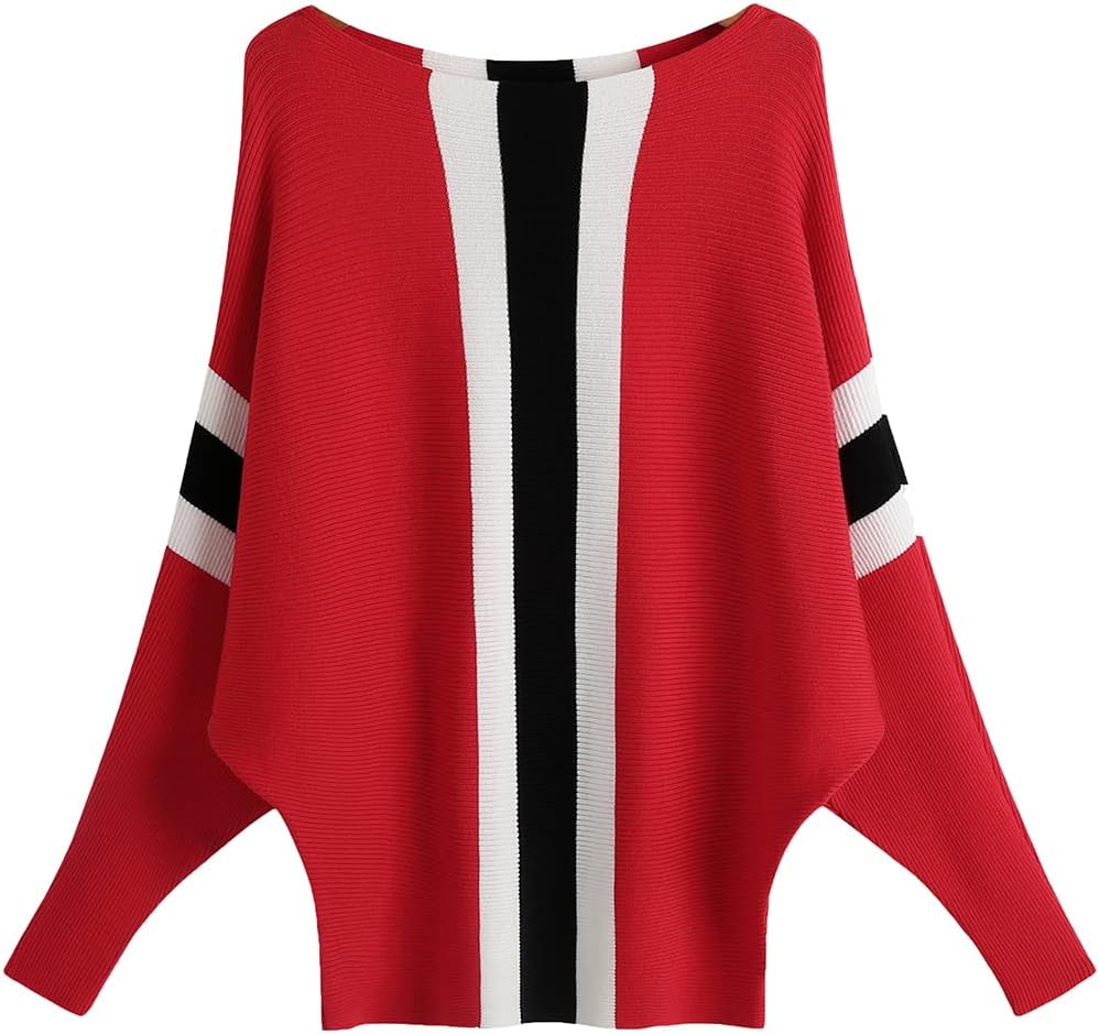 Ckikiou Womens Lightweight Oversized Boat Neck Sweaters Tops Dolman Batwing Slee...