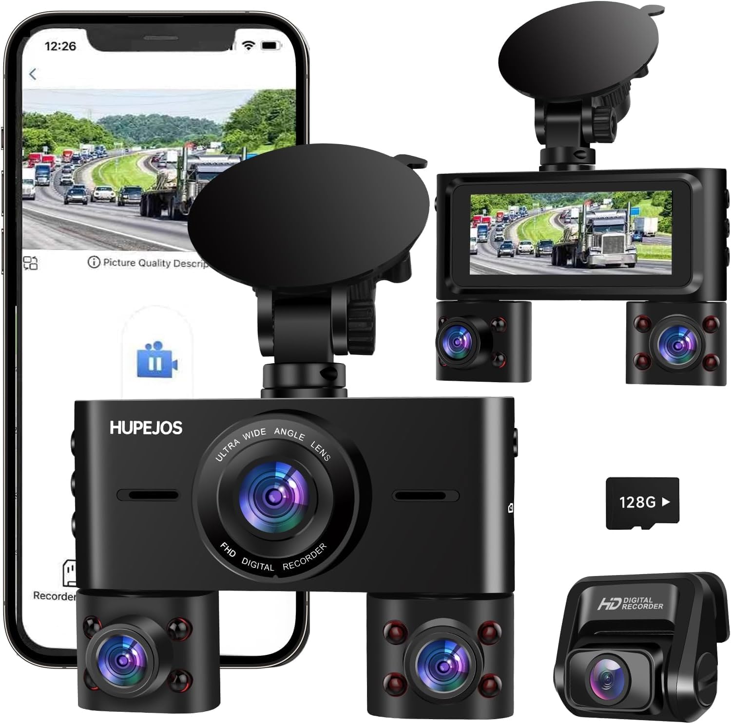 360° Dash Cam, 4 Channel Front and Rear Inside Dashcam, Car Camera FHD 1080Px4,...