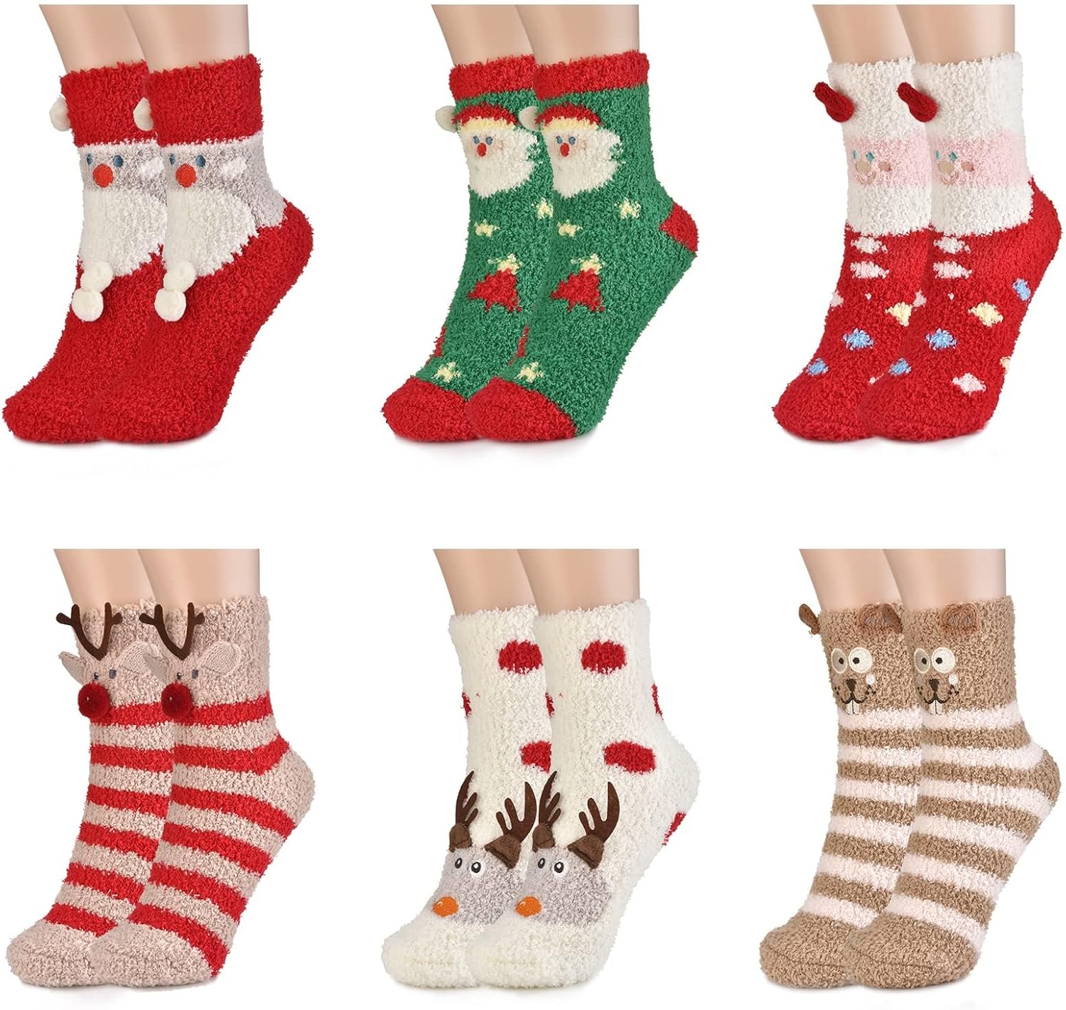 colornival Fluffy Socks Christmas Socks Cosy Slipper Socks Thermal Bed Socks Cut...