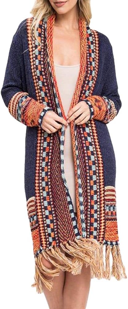 FERBIA Women Boho Cardigan Sweater Long Open Front Maxi Knit Sweaters Aztec Trib...