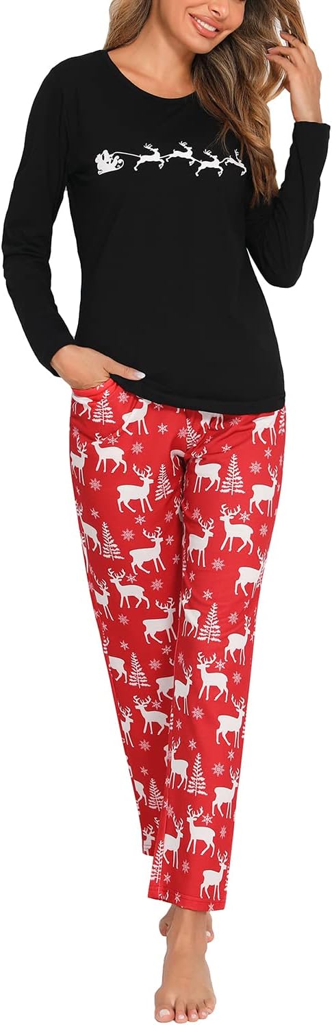 EISHOPEER Women's 2 Piece Cotton Long Sleeve Pajamas Set Cute Print Top and Pant...