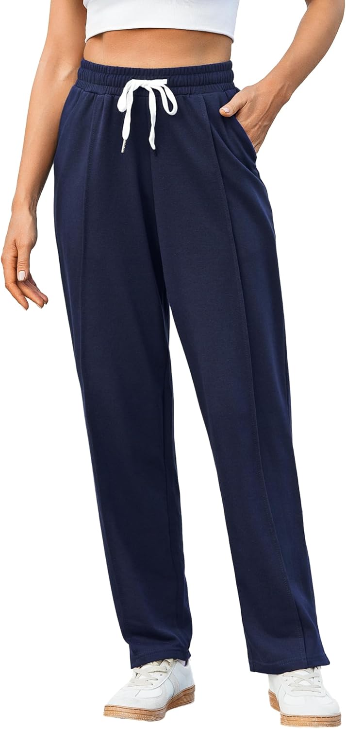 Crewhpo Womens Joggers Cotton Tracksuit Bottoms Straight Leg Sweatpants Lounge P...