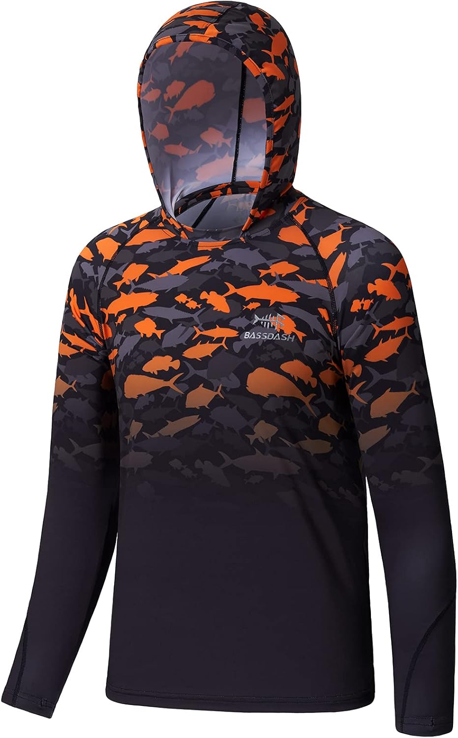 BASSDASH Youth UPF50+ Performance T Shirt with Hood Long Sleeve Fishing Hiking S...