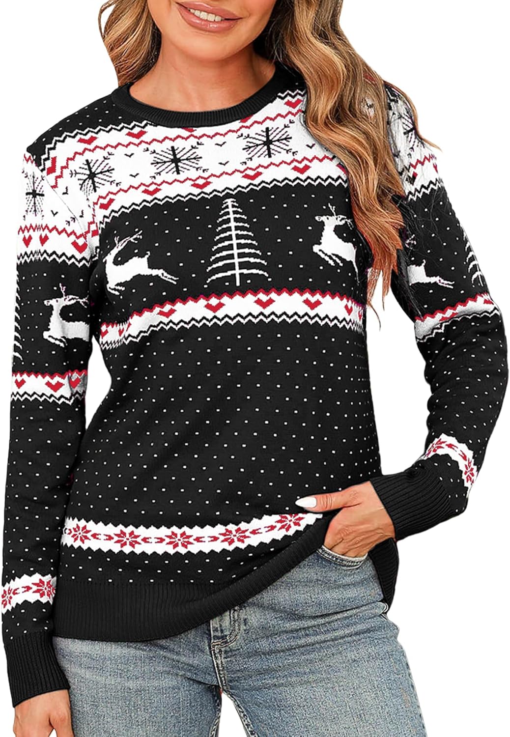 Totatuit Womens Christmas Jumper Funny Graphic Santa Claus Snowman Xmas Sweatshi...