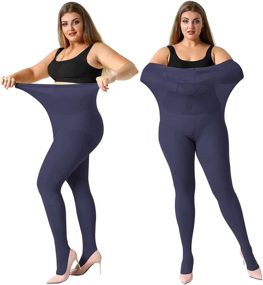 MANZI Women's 2 Pairs Control Top Pantyhose High Waist Plus Size Tights Ultra-So...