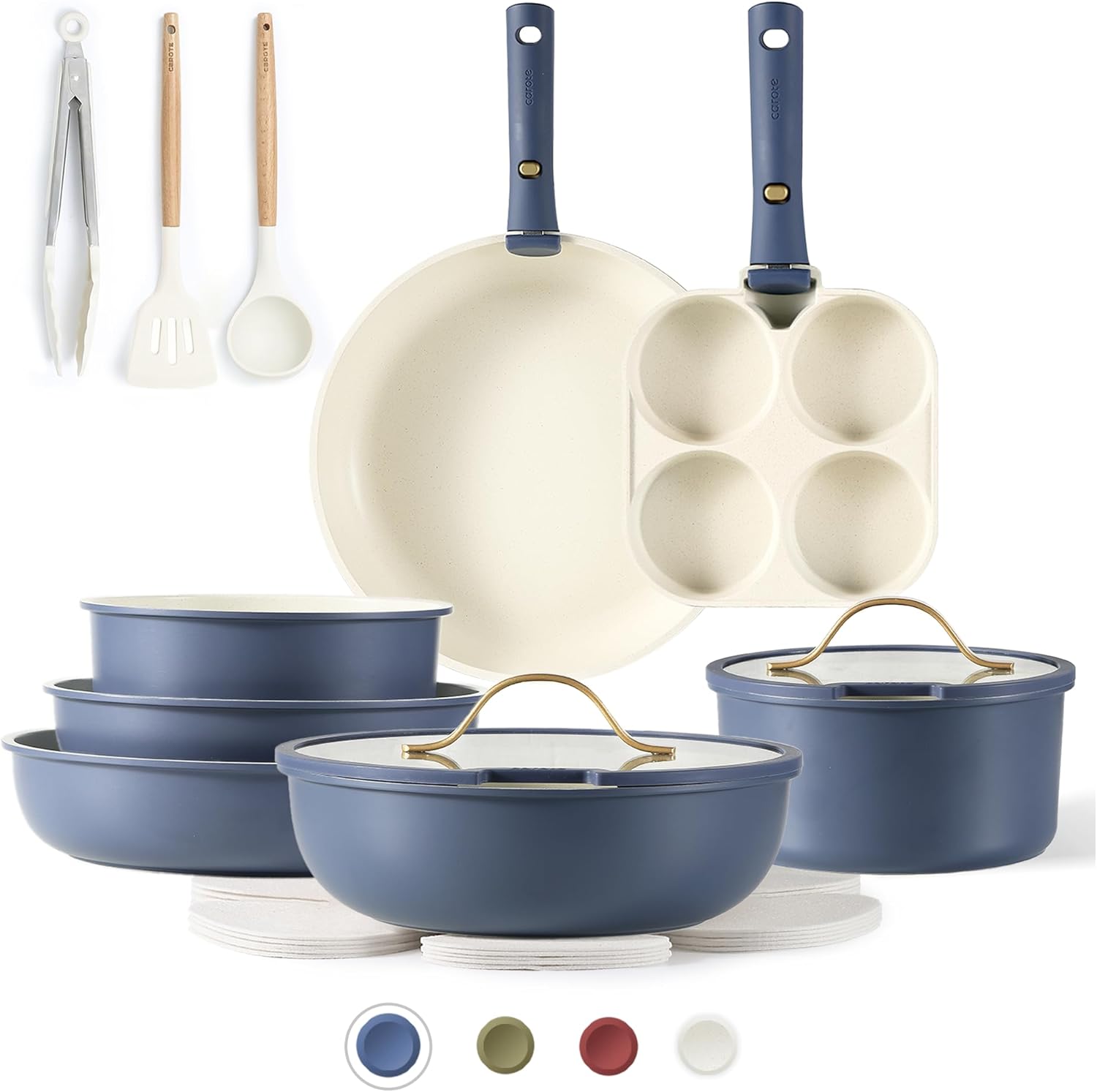 CAROTE 19pcs Pots and Pans Set, Nonstick Cookware Set Detachable Handle, Inducti...
