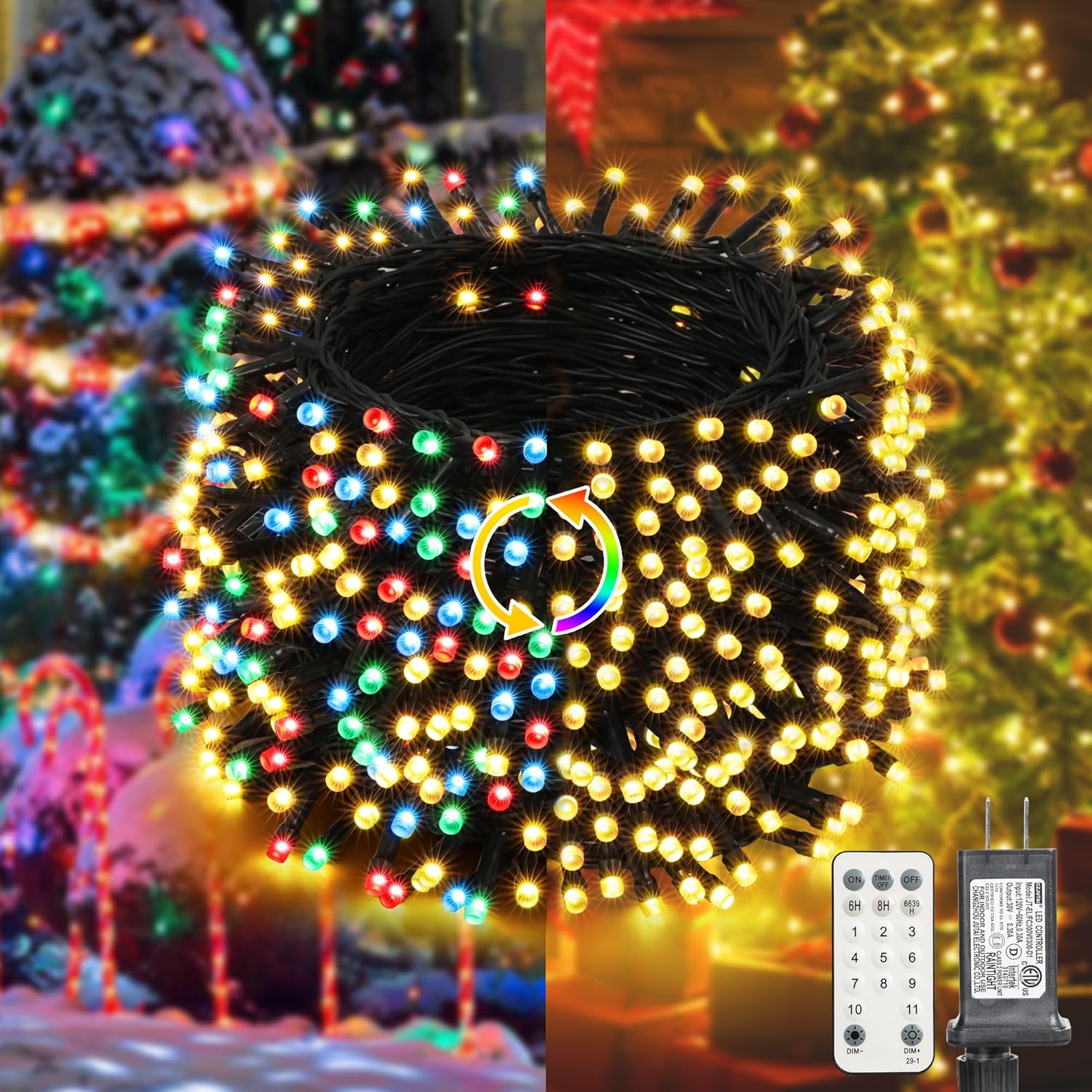 LYHOPE Christmas Lights, 98.4ft 300 LED Christmas Fairy Lights, Warm White & Mul...