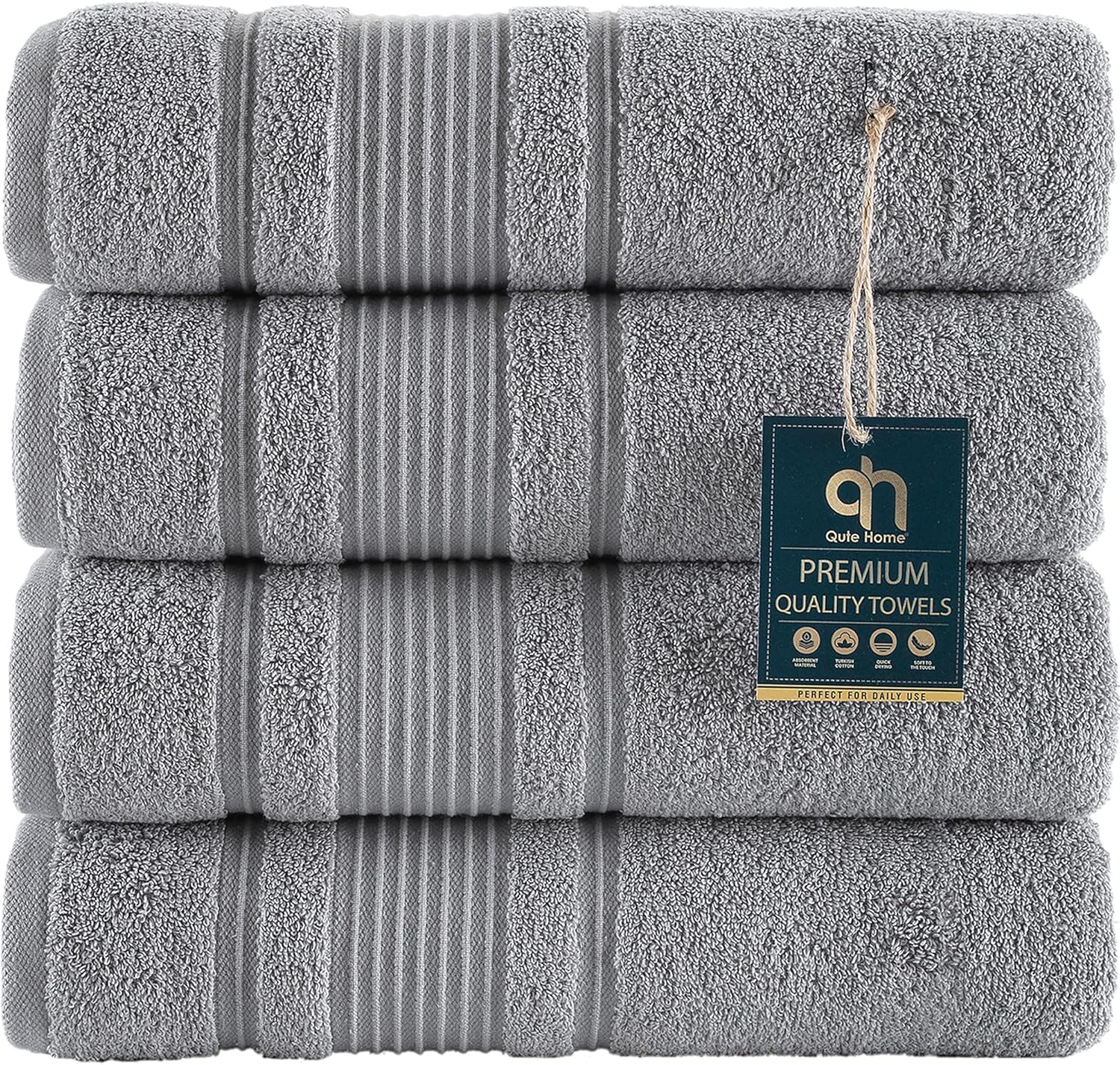 Qute Home 4-Piece Bath Towels Set, 100% Turkish Cotton Premium Quality Towels fo...