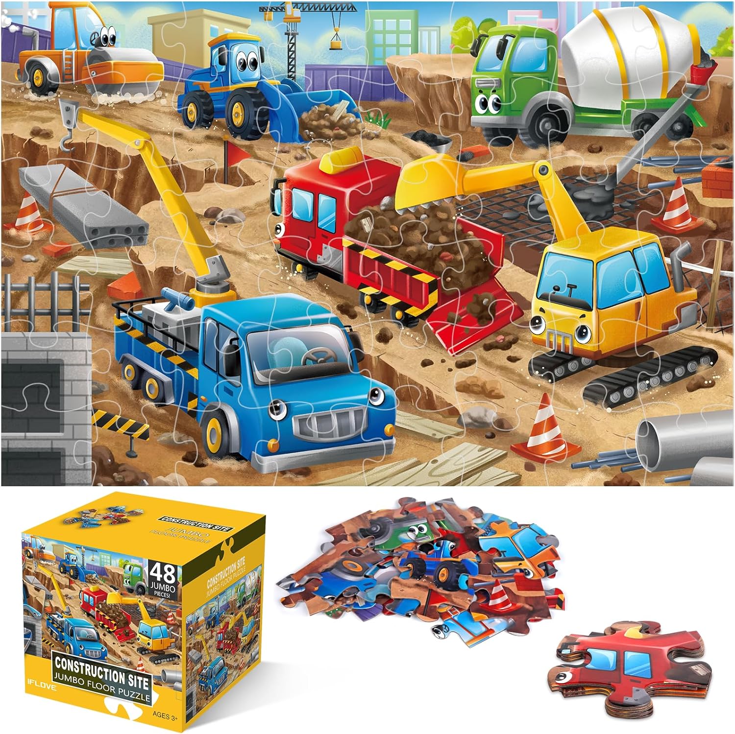 Jumbo Floor Puzzle for Kids,Construction Site Jigsaw Large Puzzles,48 Piece Cons...