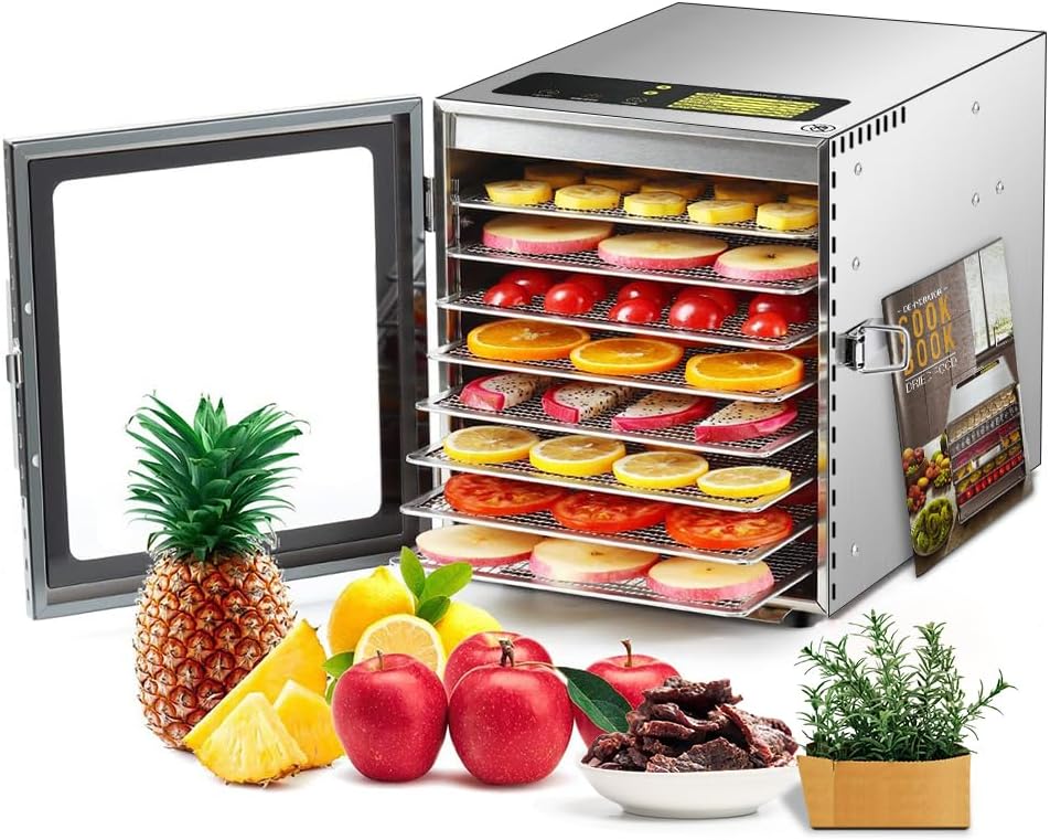 Food-Dehydrator Machine 8 Stainless Steel Trays, 500W Dehydrator for Herbs, Jerk...