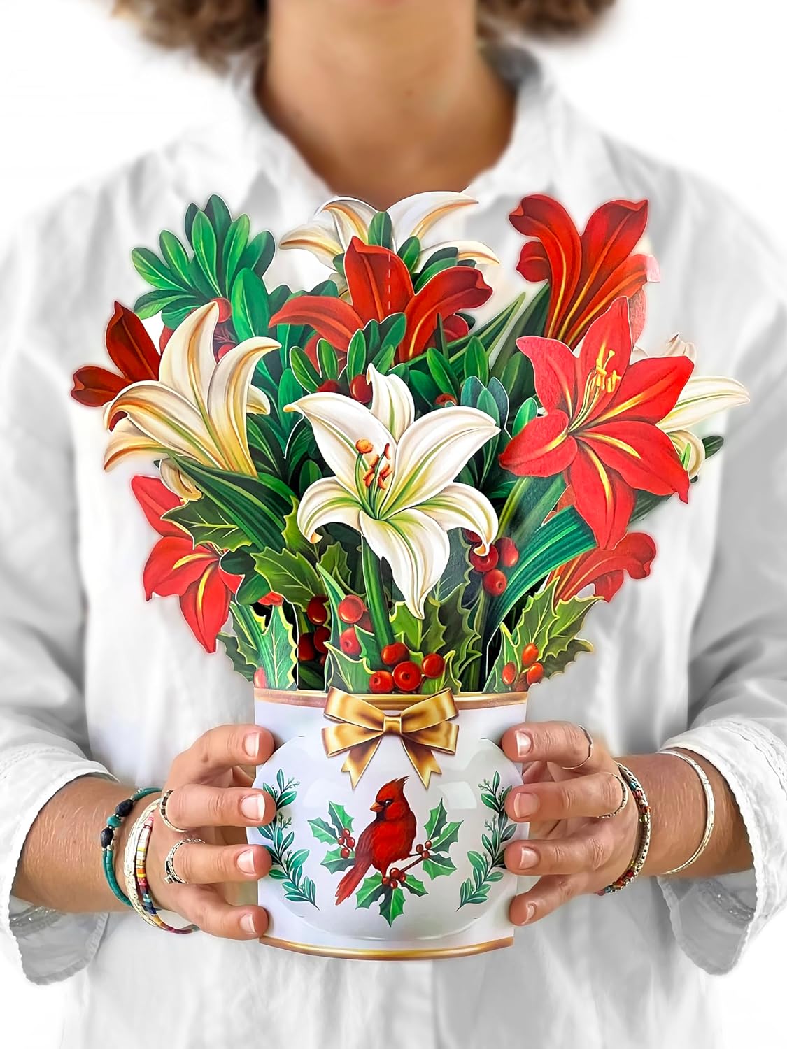 Freshcut Paper Pop Up Cards, Winter Joy 12 inch Paper Flower Bouquet Greeting Ca...