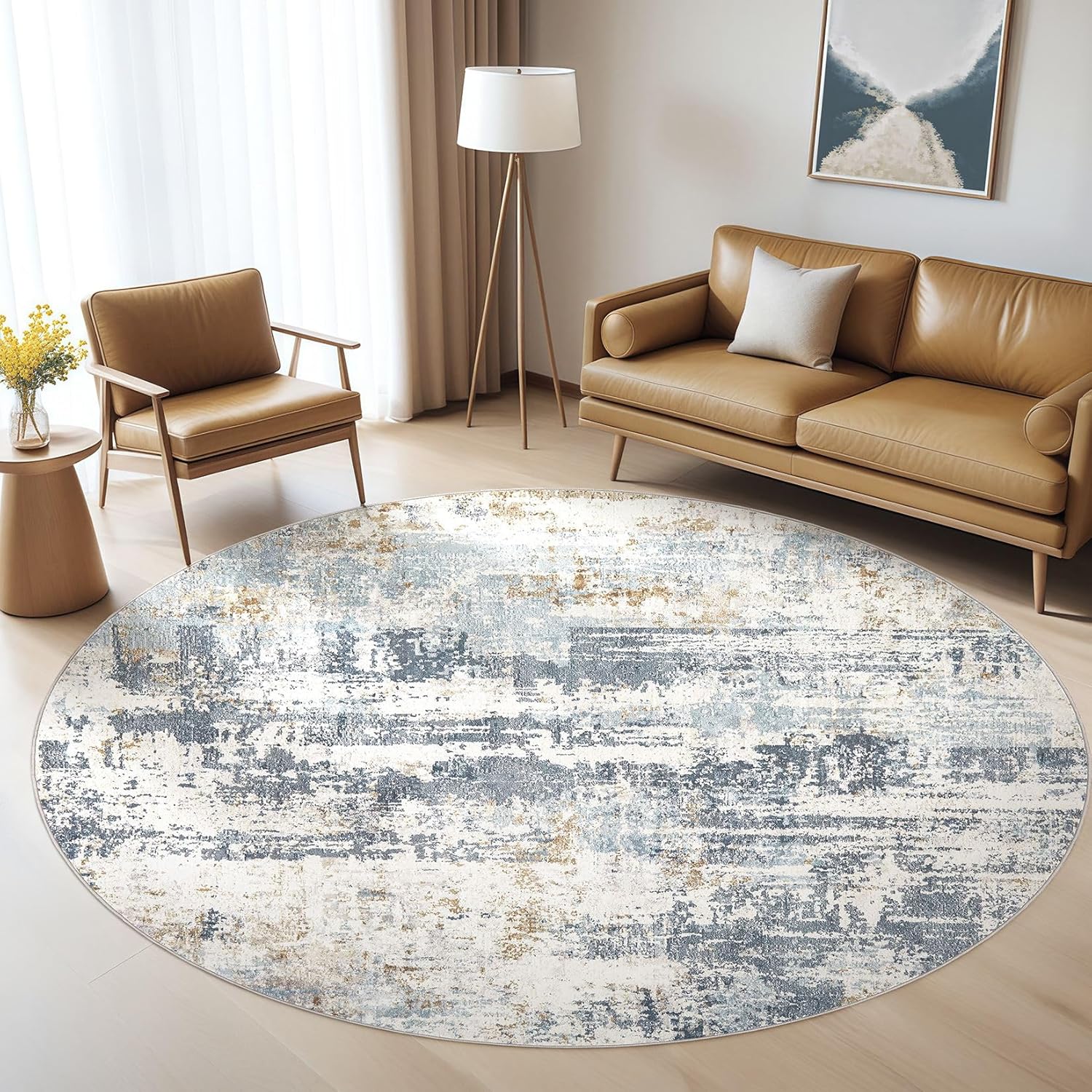 Round Rug Living Room Rugs: 6Ft Washable Circle Indoor Large Abstract Area Rug M...