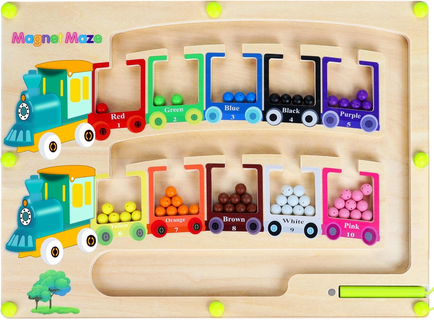 Pincush Magnetic Colour and Number Maze Montessori Wooden ToysCounting Matching...