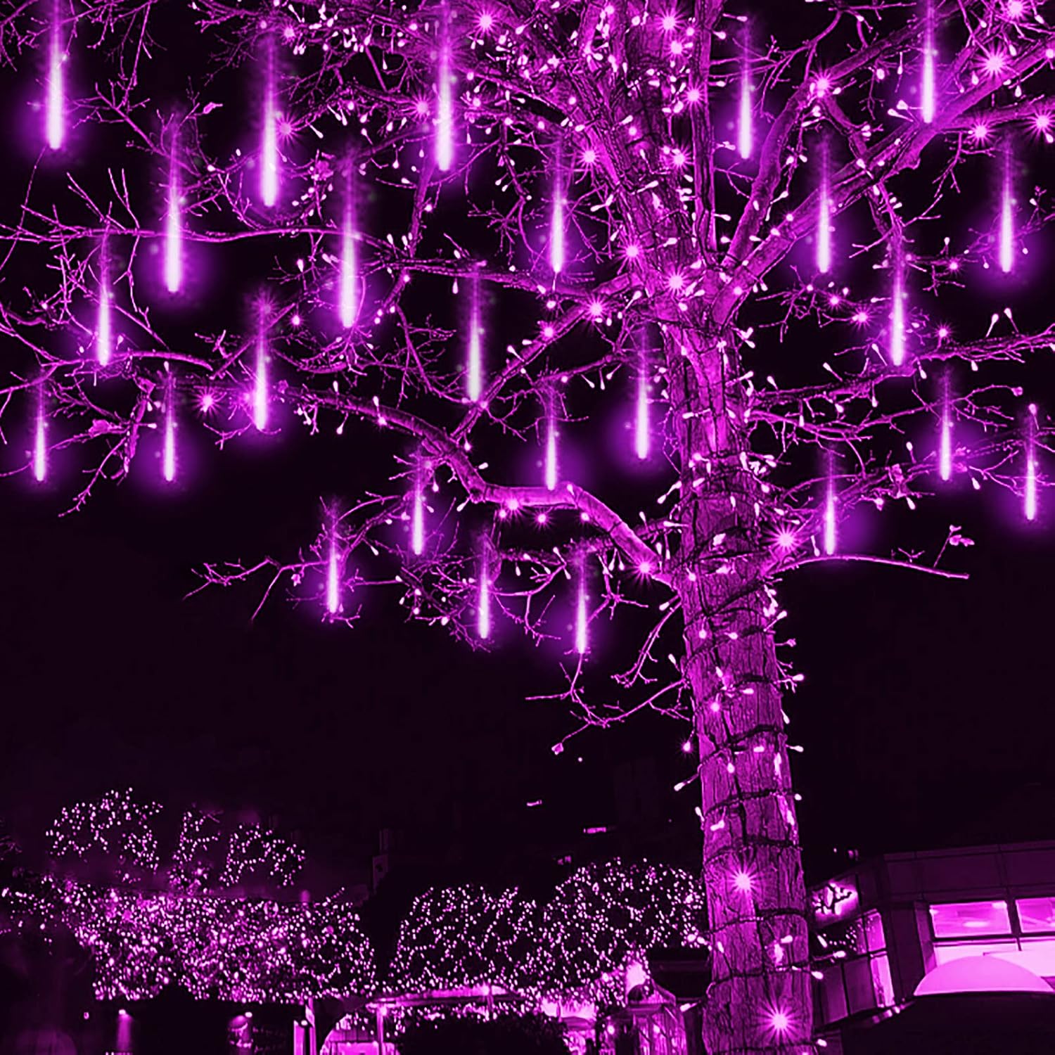 Kwaiffeo Purple Christmas Lights, Meteor Shower Lights Icicle Lights for Hallowe...