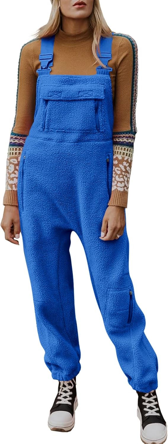 Ebifin Women's Fleece Warm Overalls Winter Loose Casual Jumpsuits with Pockets S...