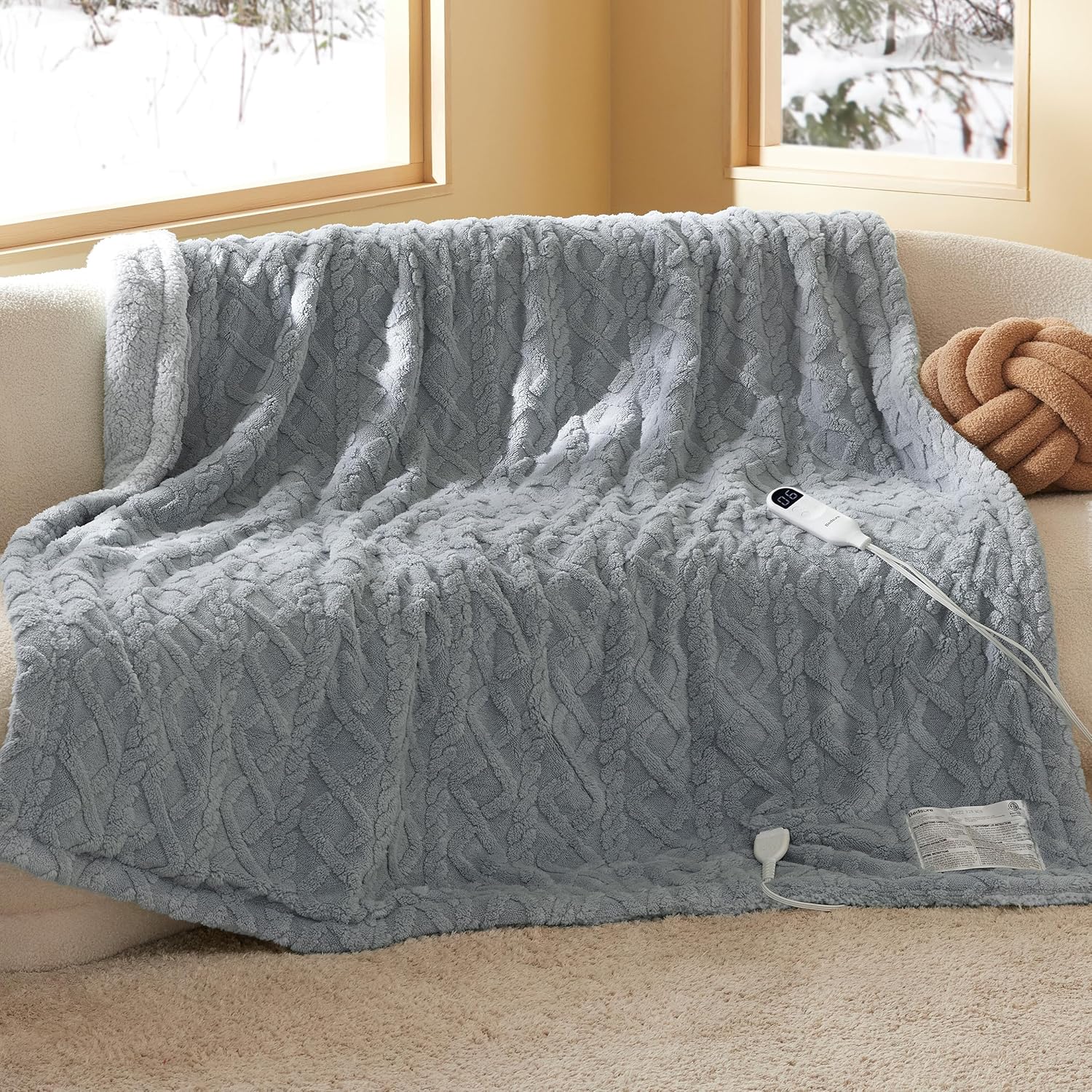 Bedsure Electric Blanket Full Size - Jacquard Shaggy Sherpa Heated Blanket, Soft...