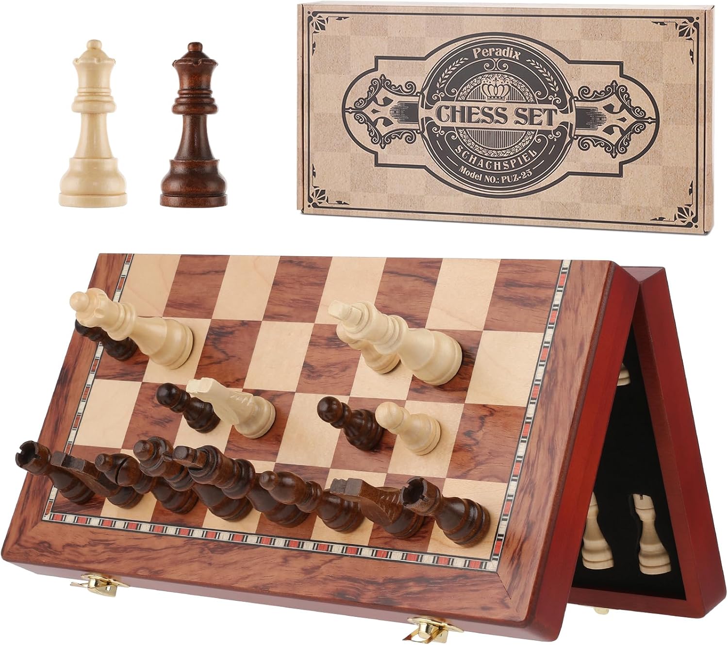 Peradix Chess Set | Magnetic Wooden Chess Board Piece Set Games | 35x35cm Foldin...