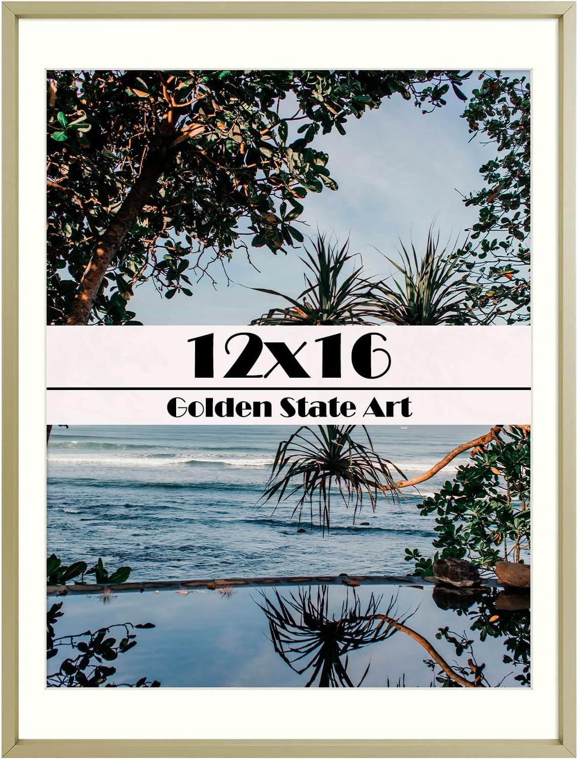 Golden State Art, 12x16 Aluminum Photo Frame - Ivory Mat for 11x14 Picture - Swi...