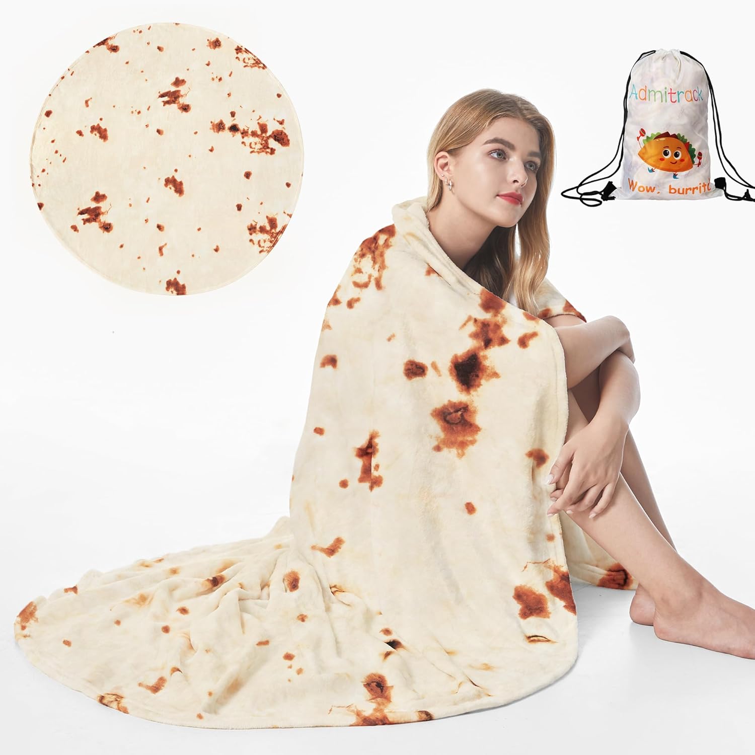 Admitrack Tortilla Envelop Blanket,Burritos Round Envelop Blanket,Tortilla Throw...