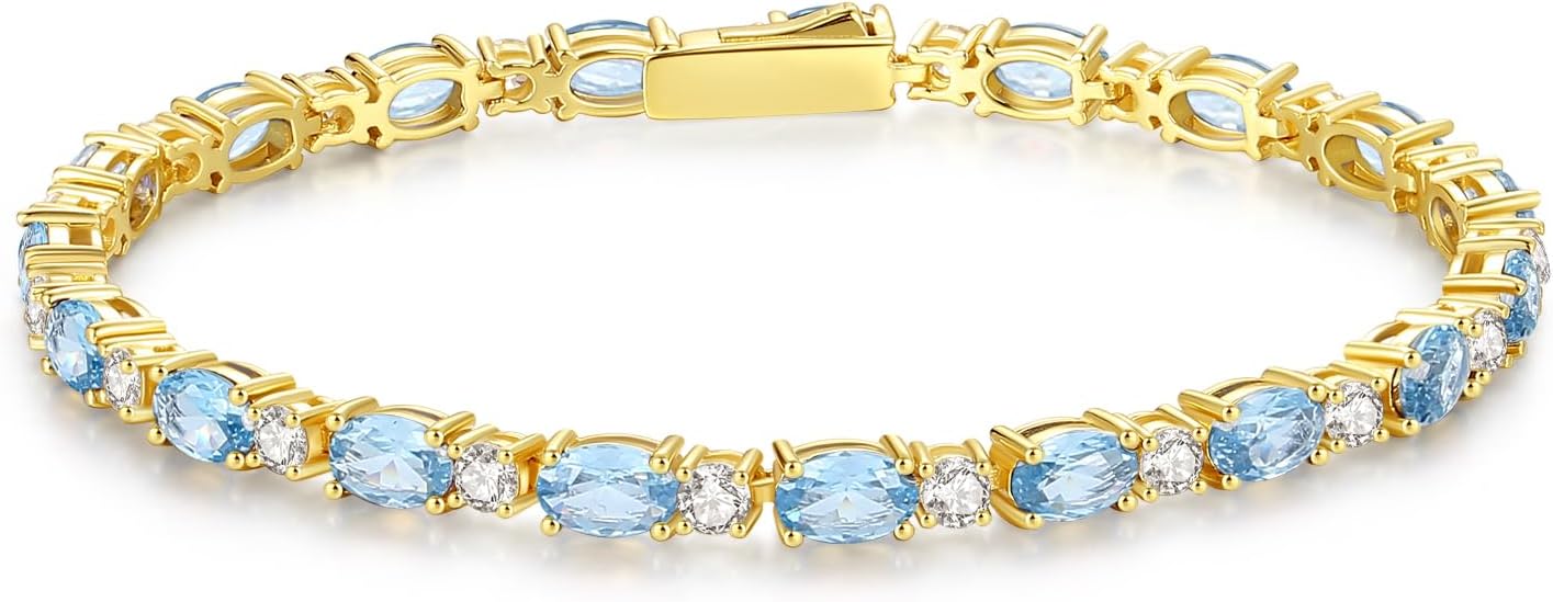 FANCIME 14K Gold Plated Birthstone Bracelets 4mm Sterling Silver Tennis Bracelet...