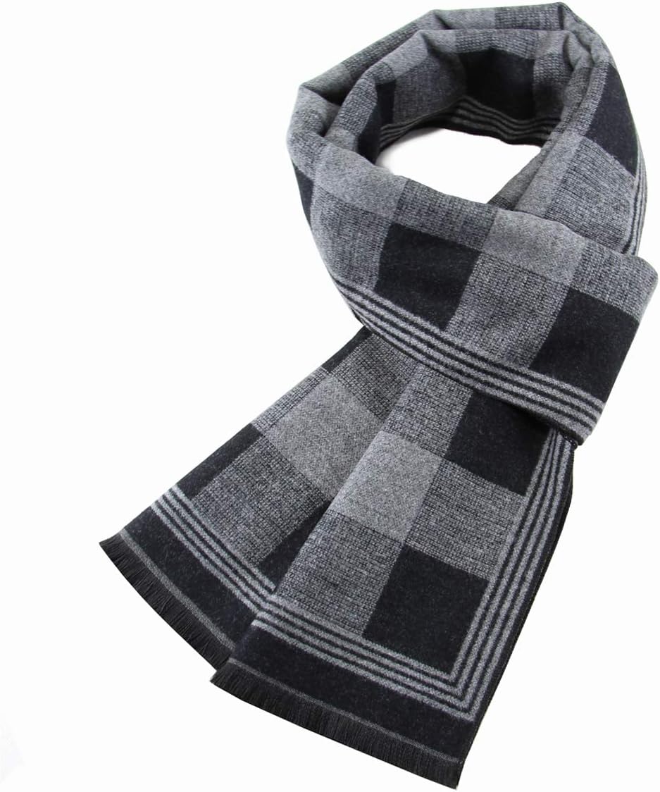 VICSPORT Warm Winter Scarf Men Autumn Elegant Plaid Scarves Black-grey Plaid
