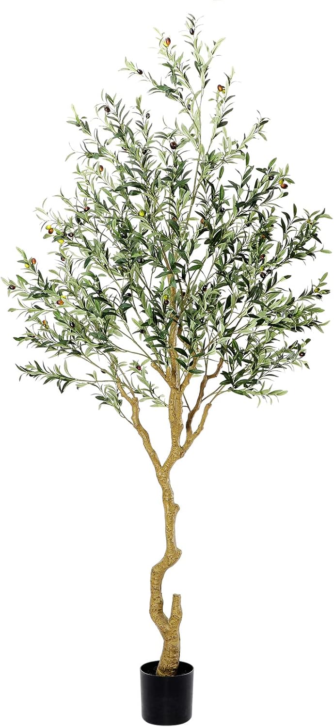 Tall Faux Olive Tree，8ft（96in） Realistic Potted Silk Artificial Olive Tree，...