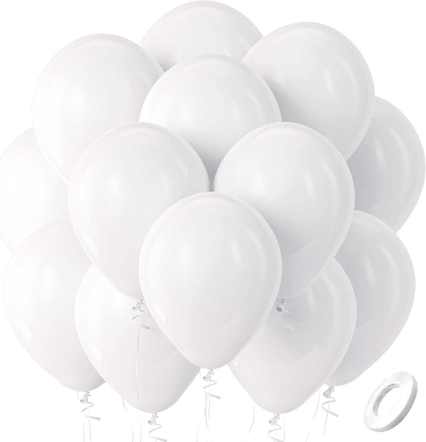 Bezente White Balloons Latex Party Balloons, 100 Pack 12 inch Round Helium Ballo...