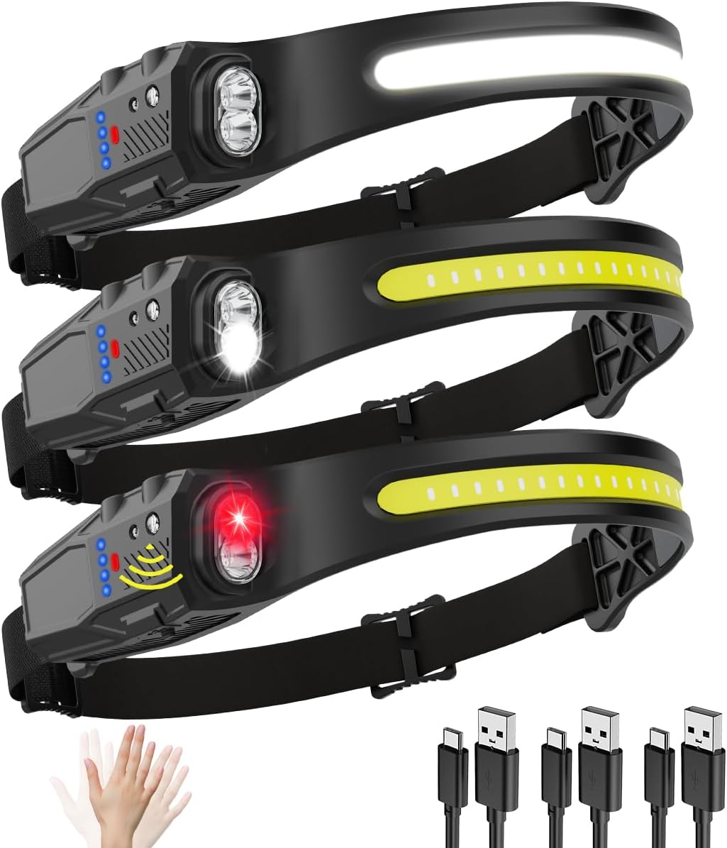 Headlamp Rechargeable 3Pack, 230° Wide Beam LED Headlamp, 7Mode Headlamps for Ad...