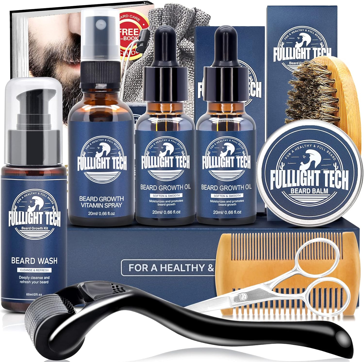 Beard Growth Kit,Beard Grooming Kit for Men W/Beard Growth Oil,Beard Shampoo,Bal...