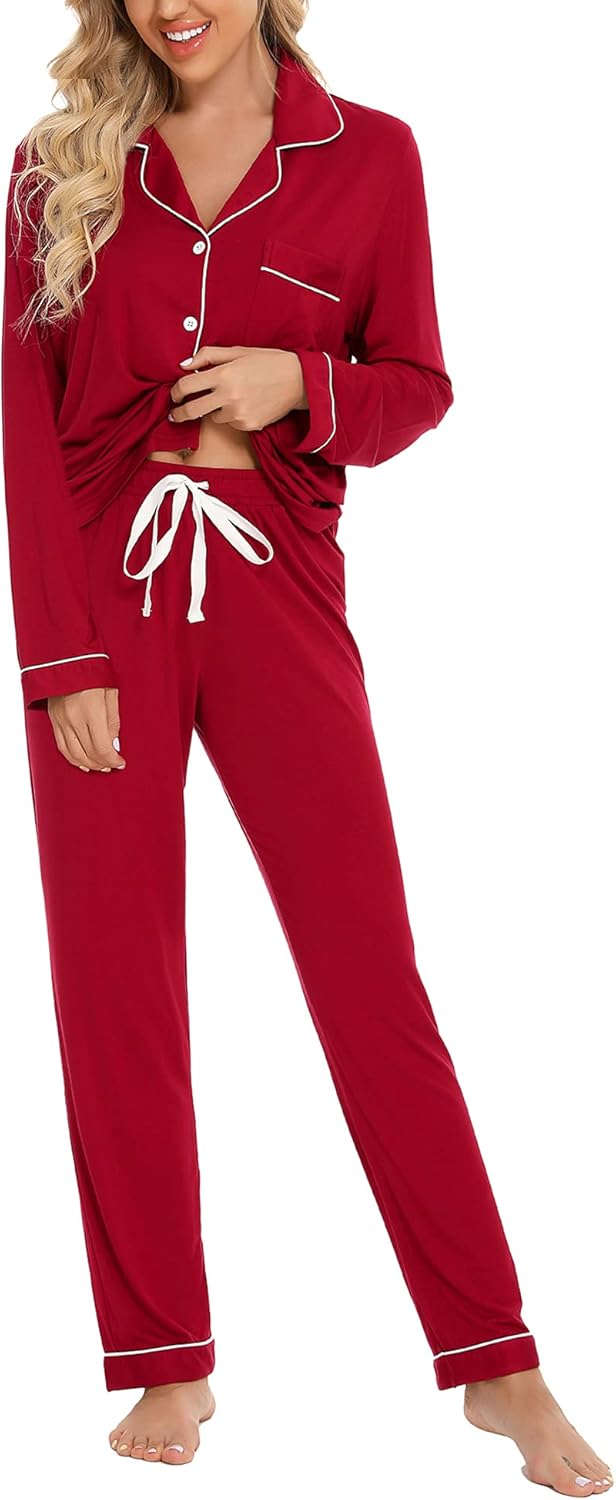 Senert Pajamas Set For Women Long Sleeve Sleepwear Soft Button Down Shirt with L...