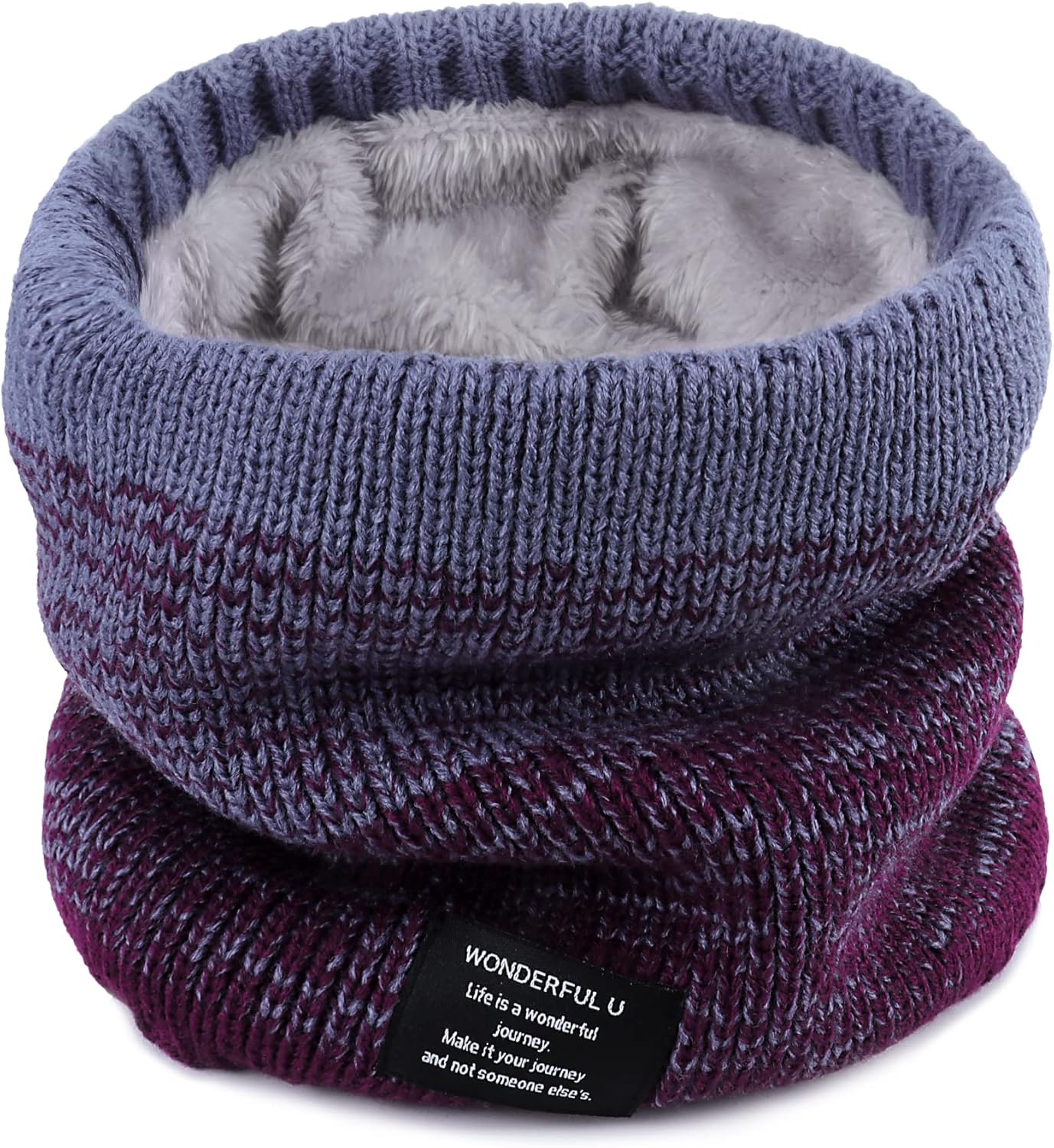 Winter Neck Warmer - Fleece Lined Snood Double Layer Fleece Knit Thermal Neck Ga...