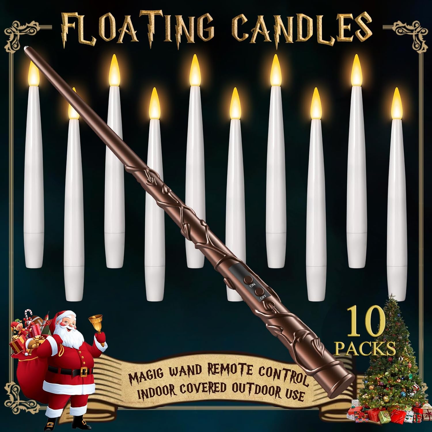 Floating Candles with Wand 10PCs - Christmas Decorations Magic Hanging Candles F...