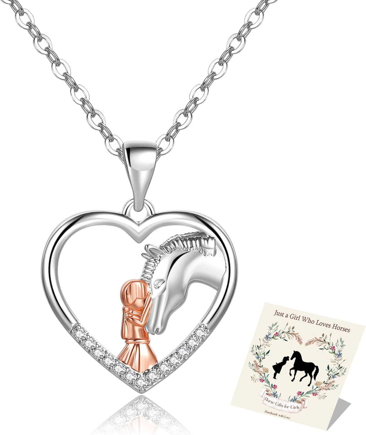 EXGOX Silver Horse Necklace for Women,Sterling Sil...