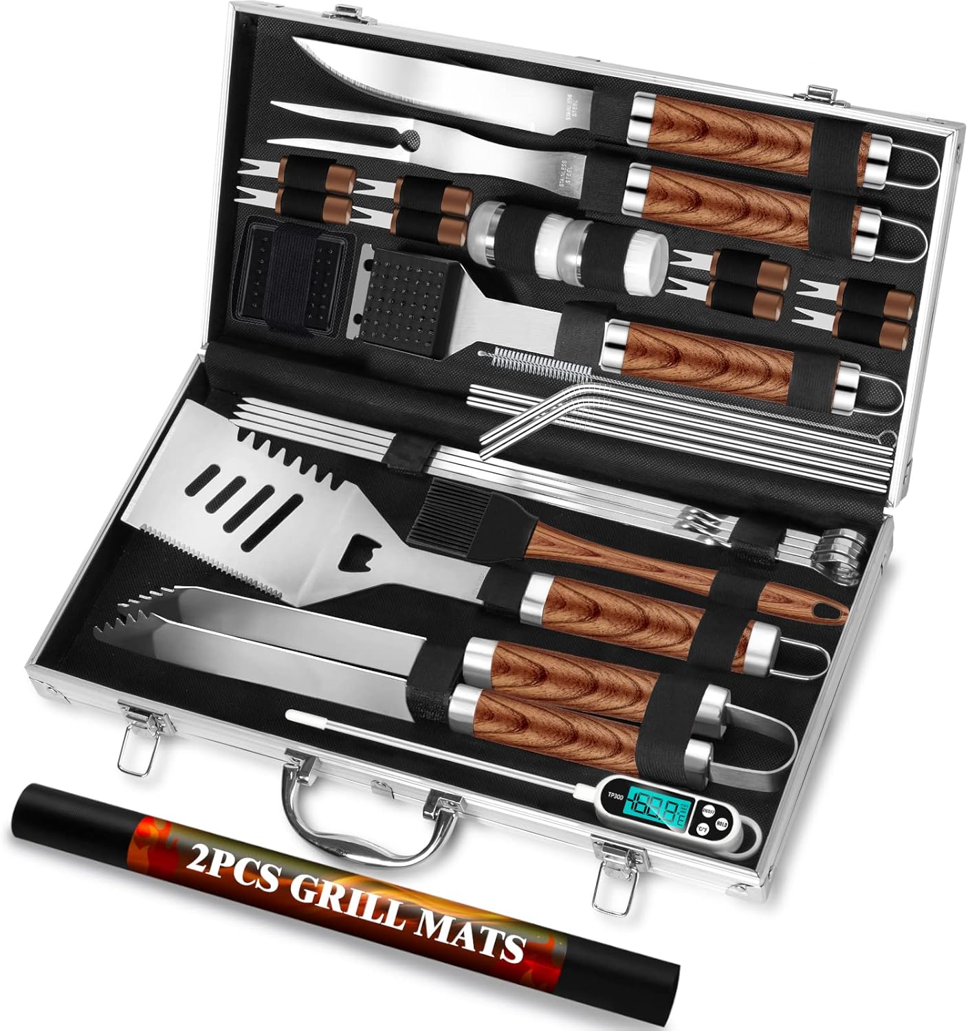 ROMANTICIST 30pcs BBQ Grill Tool Set for Men Dad, Heavy Duty Stainless Steel Gri...