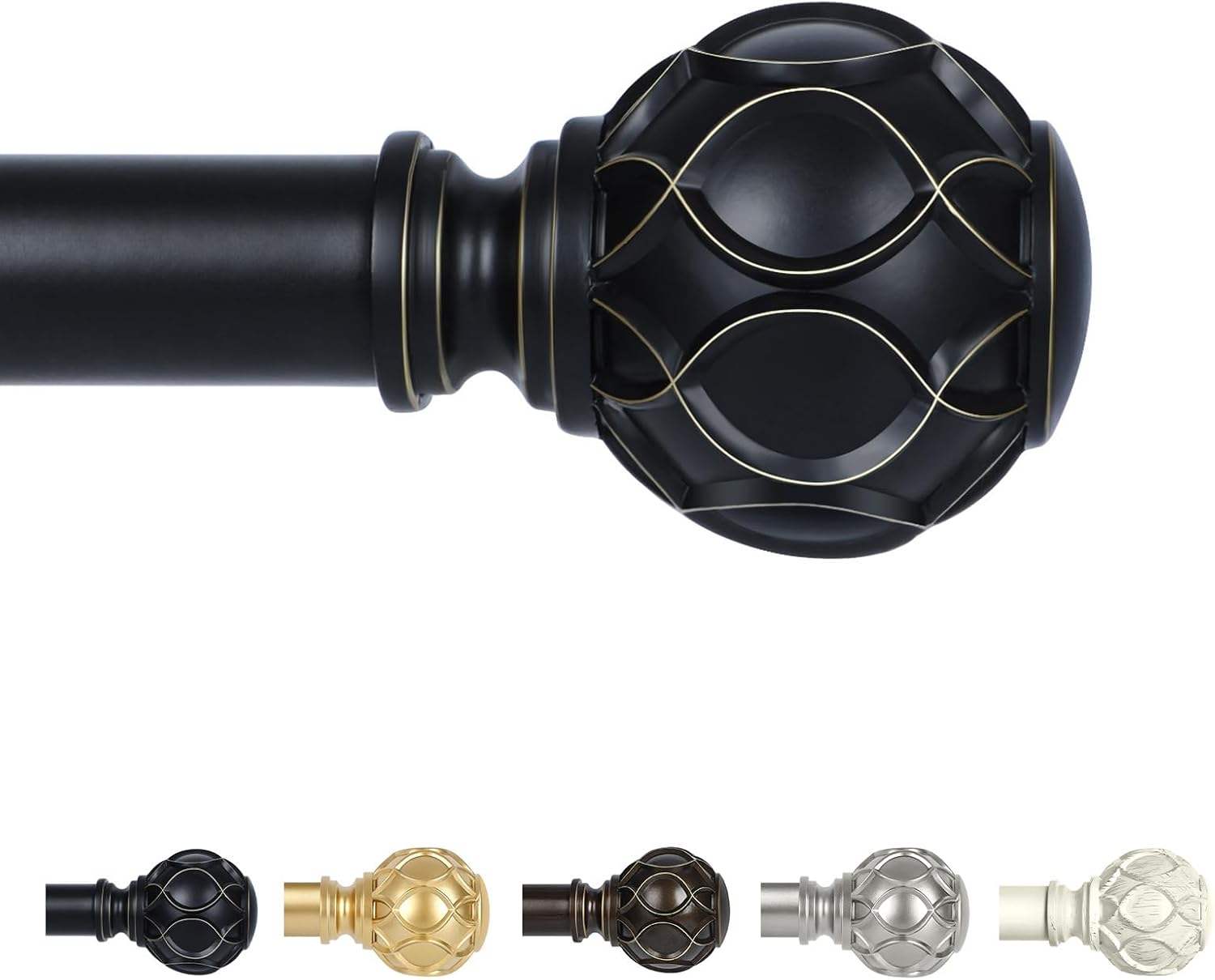 Black Curtain Rods for Windows 66 to 120 Inch(5.5-10ft),1 Inch Adjustable Curtai...