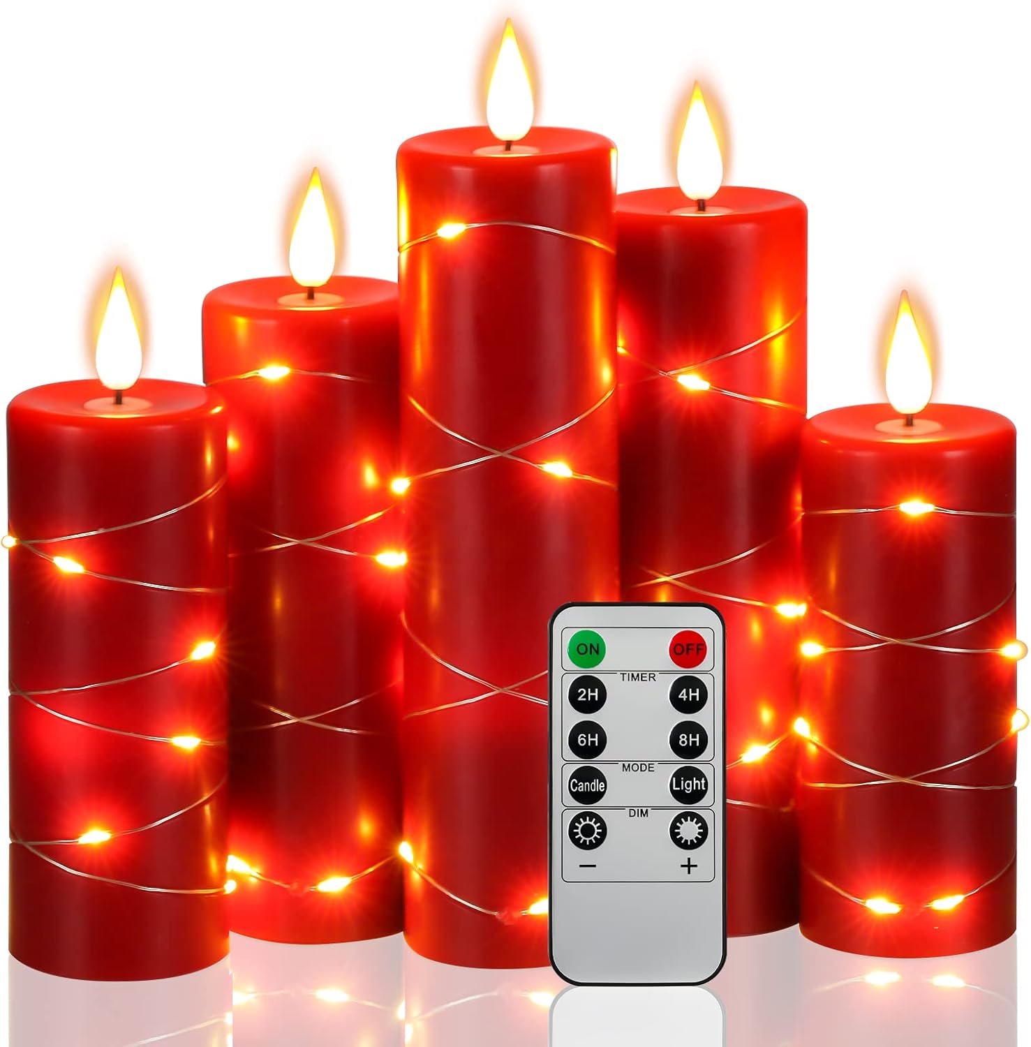 Flameless Candles 5-Pack Fairy String Lights LED Candles,360 Degree Viewing Angl...