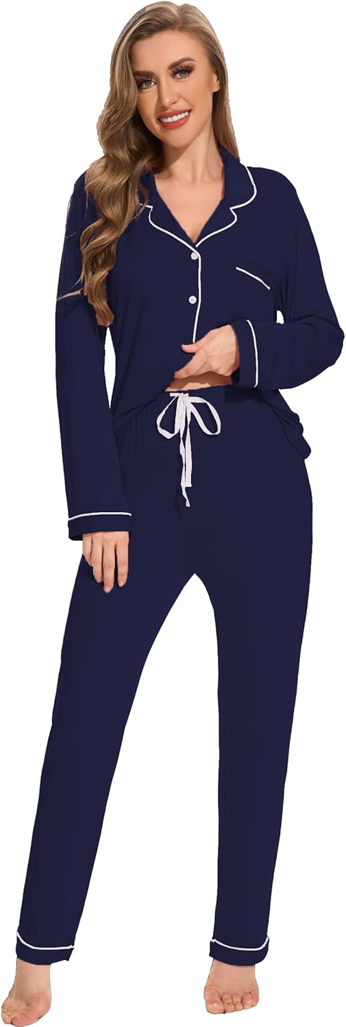Button Up Pajamas for Women Long Sleeve Sleepwear Soft Loungewear Ladies Pjs Set...